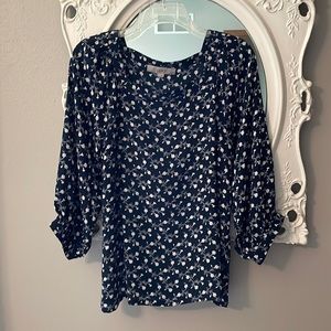 LOFT Beautiful Square Neck Quarter Sleeve Floral Blouse Top Sz S